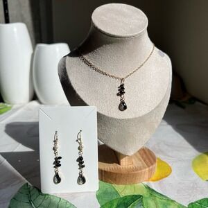 Black Onyx Jewelry Set, Tourmaline Gray Crystals, Edgy, Minimalist, Casual